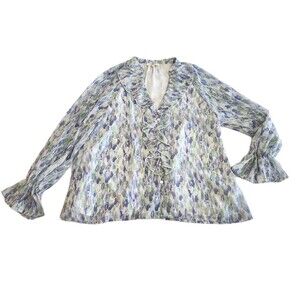 Entro Long Bell Sleeve Ruffle Collar  Boho Peasant Cottage Fairy Blouse SZ S